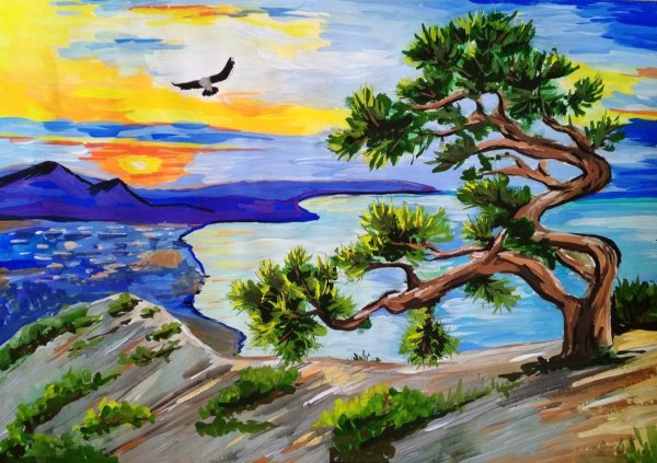 Морской пейзаж с деревом