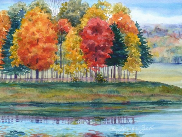 Рисование осеннего пейзажа акварелью