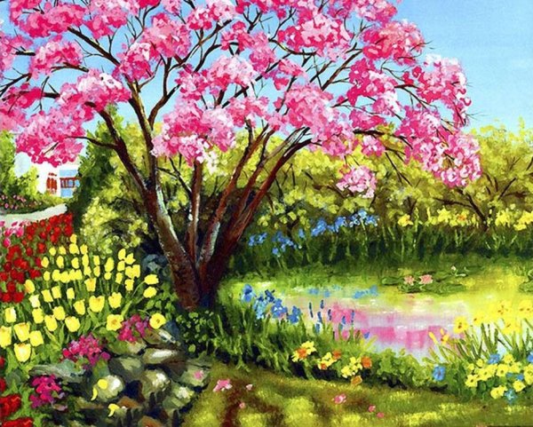 Весенний пейзаж красками