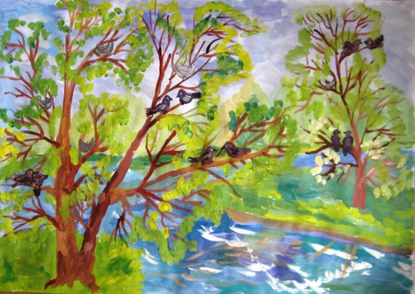 Весна рисунок красками