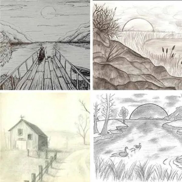 Графический пейзаж карандашом