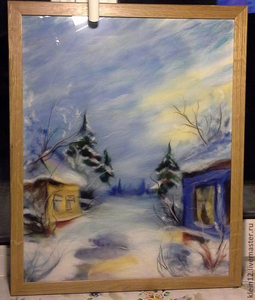 Шерстяная живопись зимний пейзаж