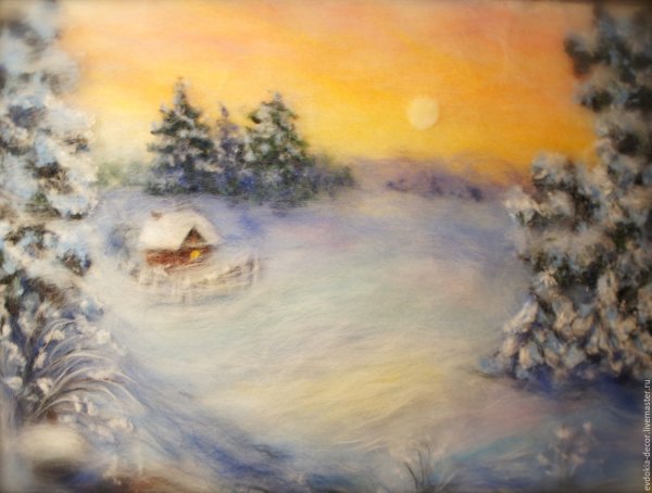 Шерстяная акварель зимний пейзаж Марины Аксеновой