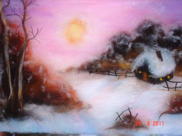 Шерстяная акварель зимний пейзаж Марины Аксеновой