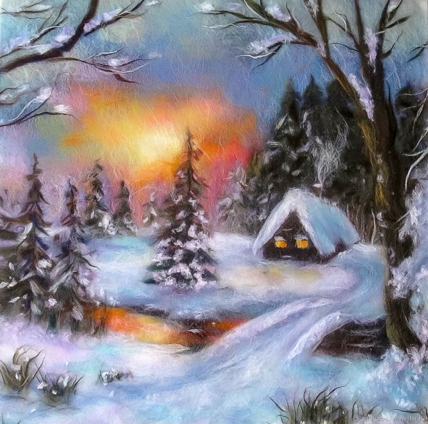 Шерстяная живопись природа