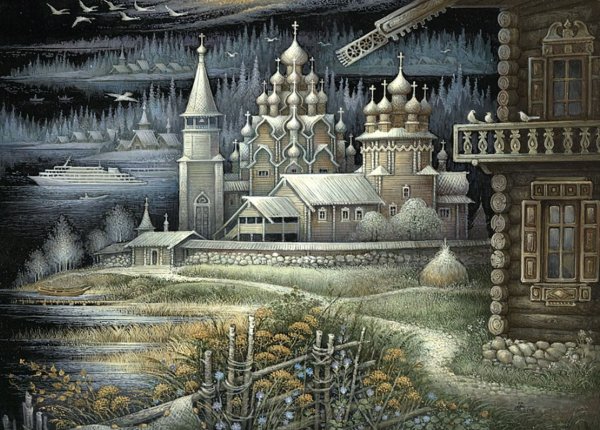 Кижи лаковая миниатюра