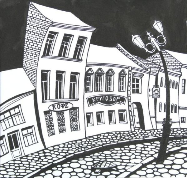 Стилизованный пейзаж гелевой ручкой