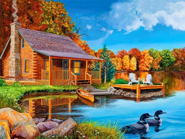 Красивый пейзаж с домиком