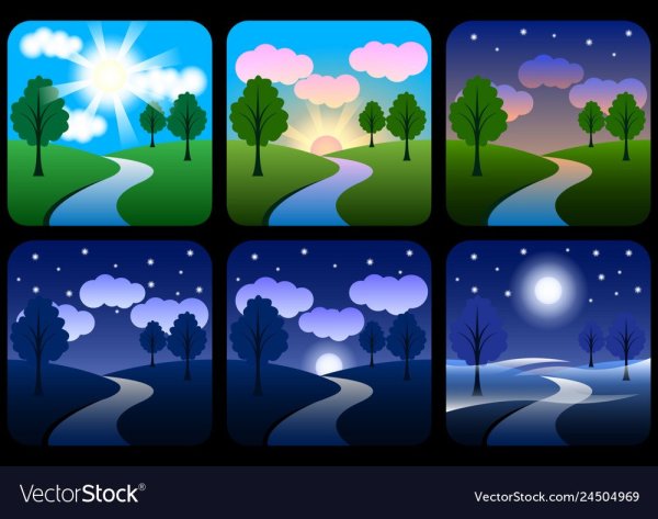 Пейзаж днем и вечером