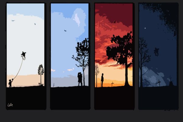 Пейзаж утро день вечер ночь