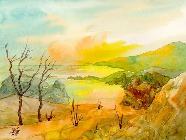 Рисунки акварелью пейзажи