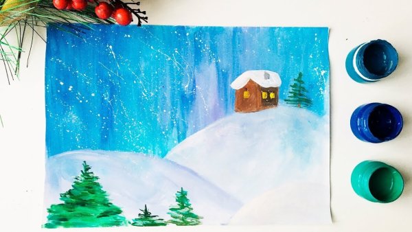 Рисунок на тему зима легкий