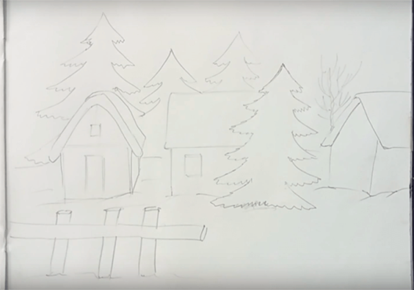 Зимняя картина гуашью для детей