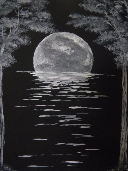 Чёрно-белый пейзаж гуашью