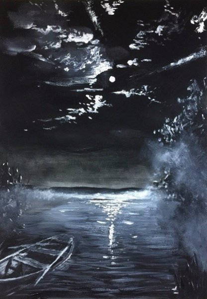 Пейзаж черной гуашью