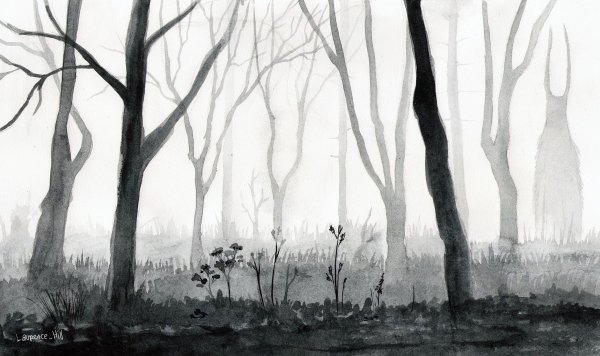 Ночной пейзаж гуашью