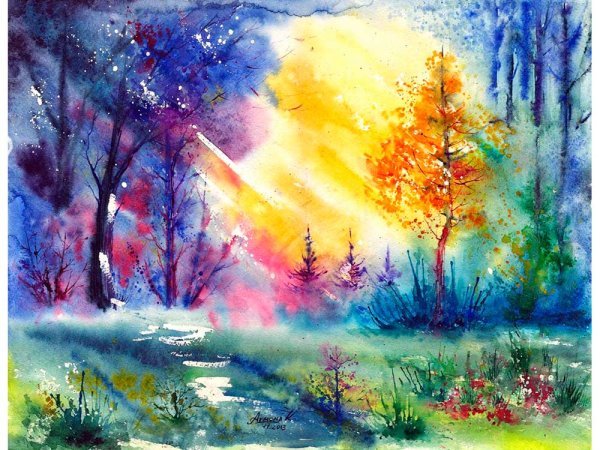 Пейзаж акварелью