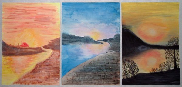 Пейзаж в холодных тонах акварель