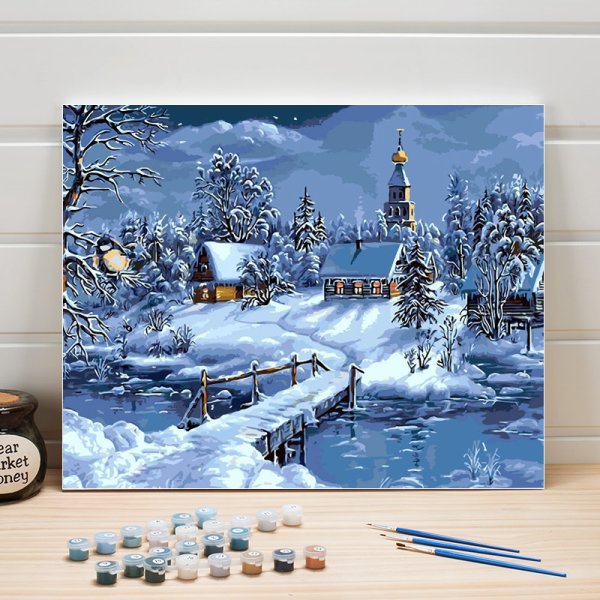 Новогодние пейзажи на холсте
