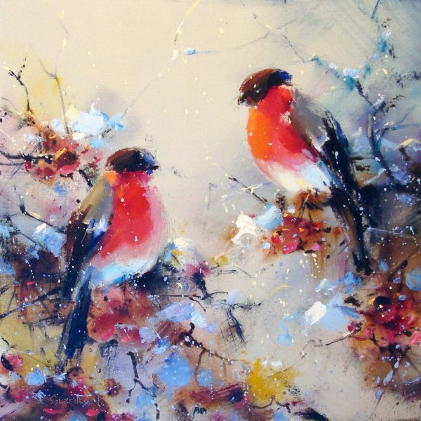 Художница Наталья Григорьева Снегири