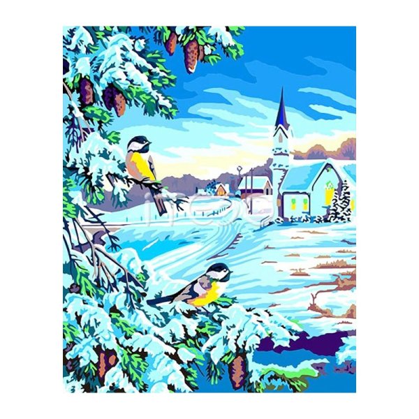 Живопись по номерам на холсте акриловыми красками зиму