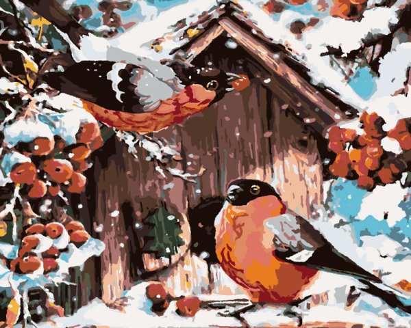 Пейзаж со снегирями