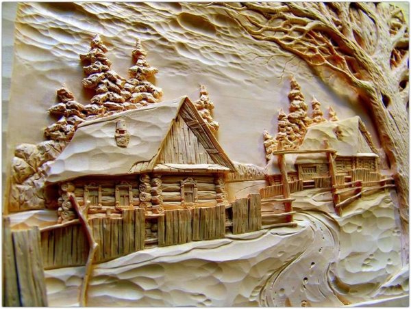 Пластилиновая живопись зимний пейзаж