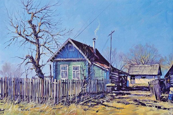 Художник Александр Воля деревенская улица лето
