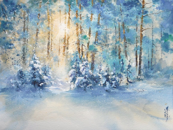 Рисование зимний пейзаж