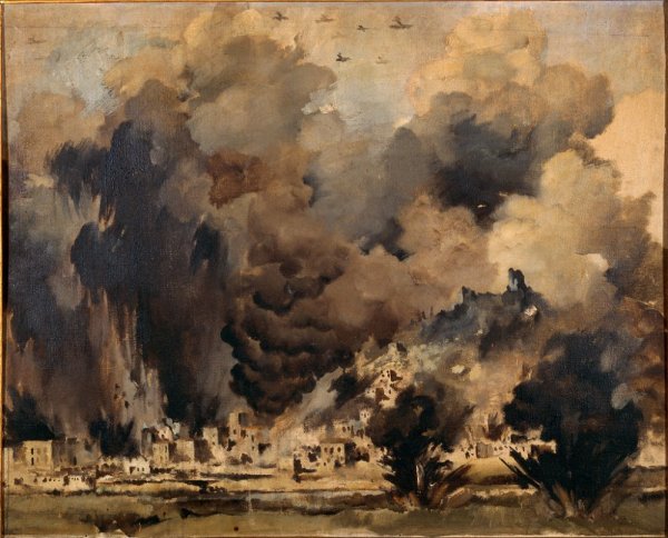 Акварель пейзаж война