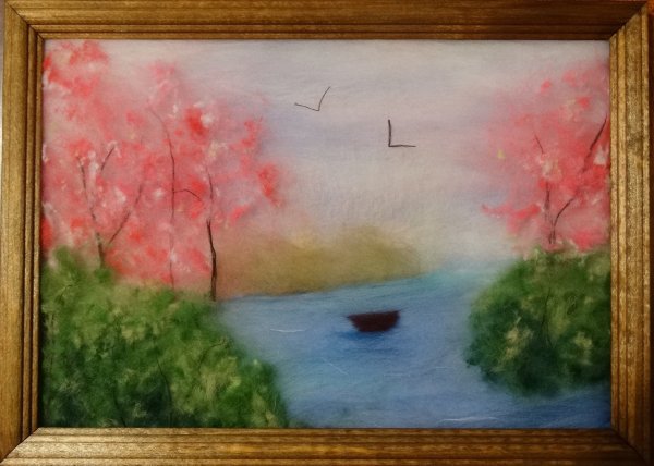 Живопись шерстью Елена мар весенний пейзаж