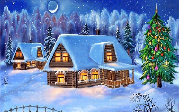 Домик новогодний лес gif