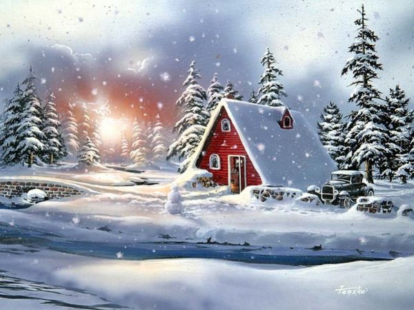 Сказочный дом в зимнем лесу