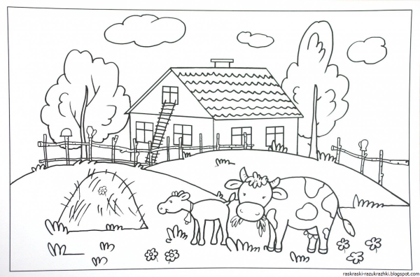Деревня раскраска для детей