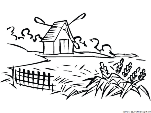 Деревенский пейзаж раскраска