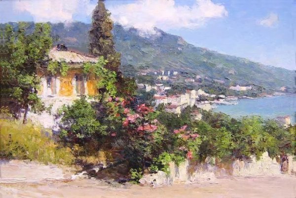 Пейзаж Крыма Гурзуф кипарисы