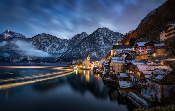 Австрия Халльштатт горы озеро Lake Hallstatt Альпы