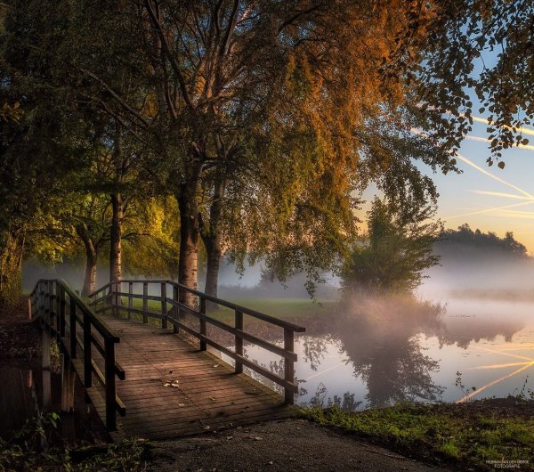 Река мостки рассвет деревня