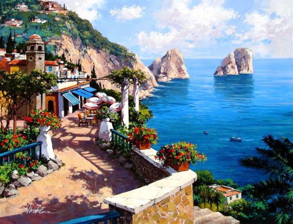Живопись Средиземноморский пейзаж Игорь Сахаров лодка