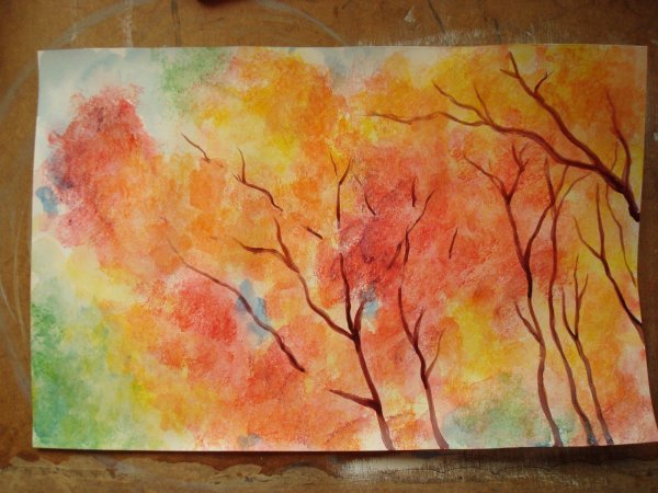 Рисование губкой акварелью