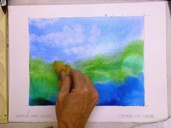 Рисование губкой акварелью