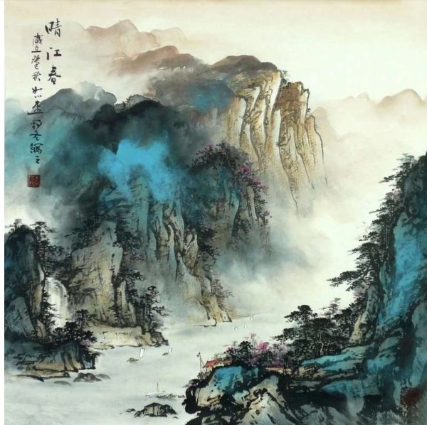 Традиционная китайская живопись лодки гохуа