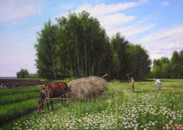 Сенокос живопись в деревне