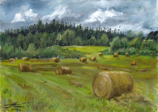 Деревня стога поя живопись