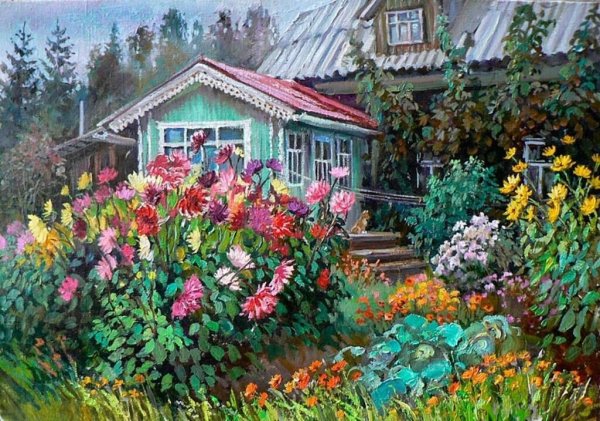 Живопись палисадник деревня живопись