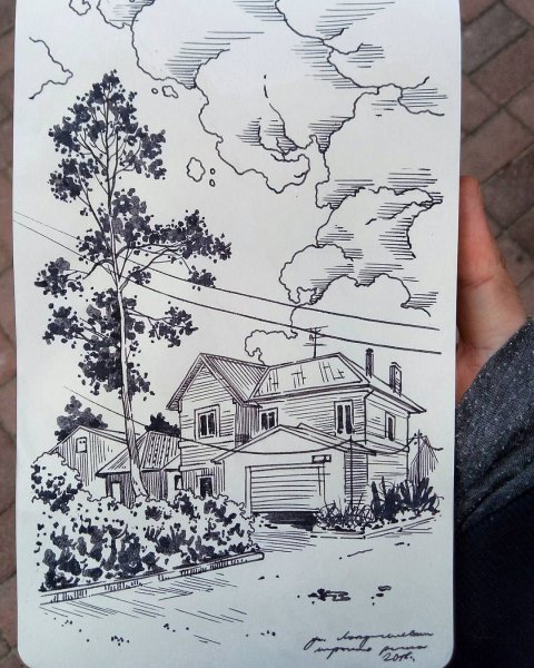 Рисование линером пейзаж