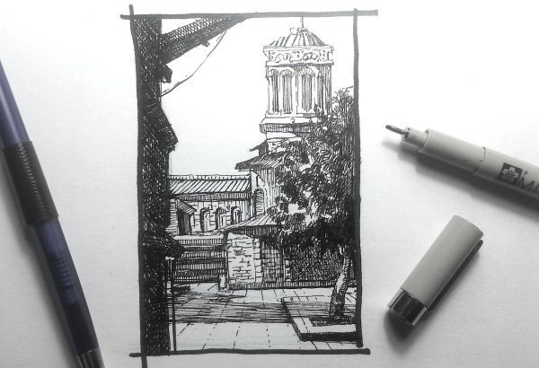 Скетчи линером и маркерами