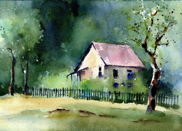 Пленэр акварелью деревня