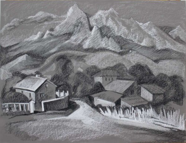 Пейзаж сангиной и углем