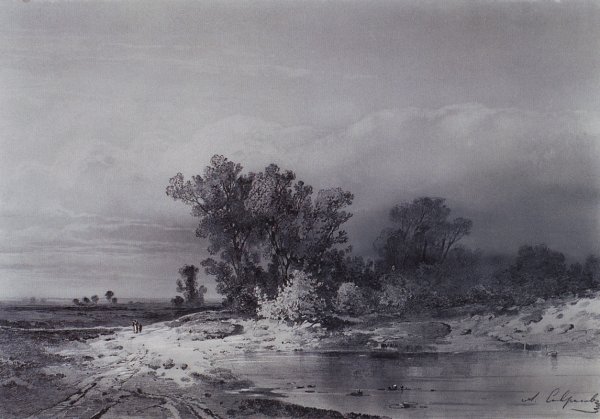 Пейзаж сангиной 19 век